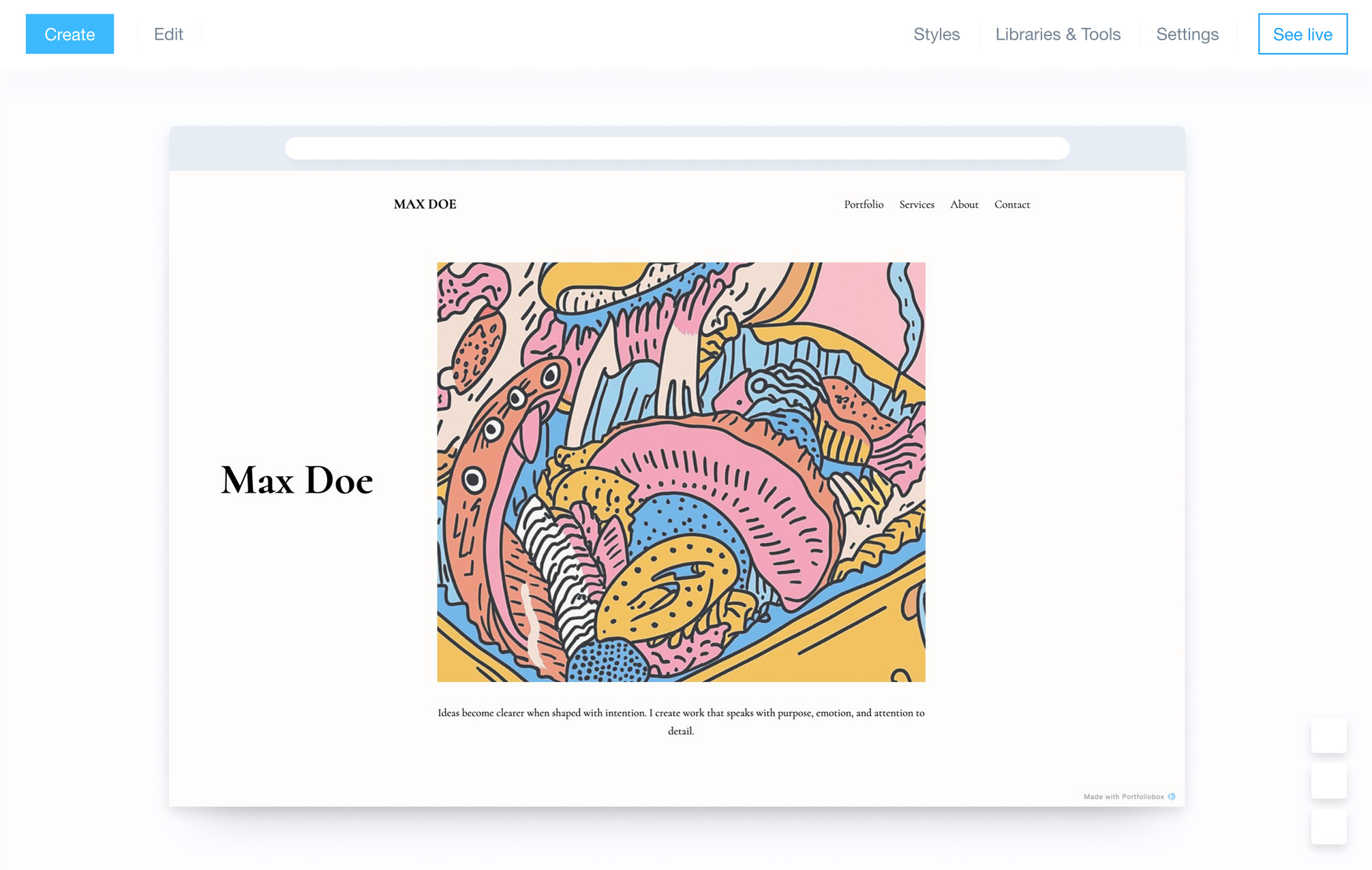 ポートフォリオボックスウェブサイトビルダーの管理パネル