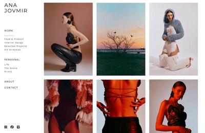 「Portfolioboxウェブサイトビルダーを使用して作成されたサンプルサイトのスクリーンショット。」