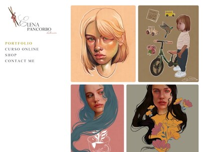 「Portfolioboxウェブサイトビルダーを使用して作成されたサンプルサイトのスクリーンショット。」