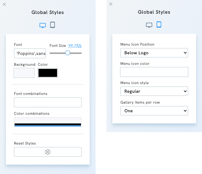 Global Desktop and Mobile Styles - Portfoliobox