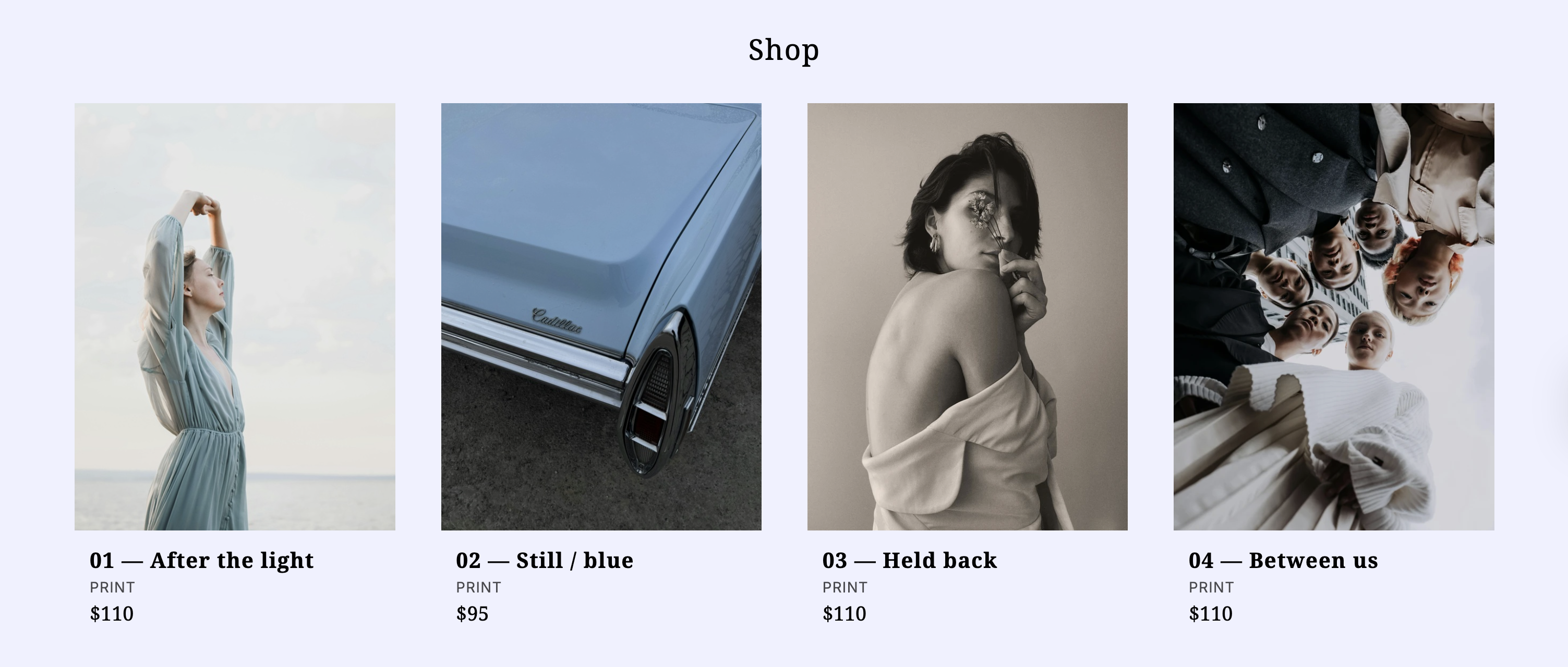 E-shop in a photographer portfolio with prints