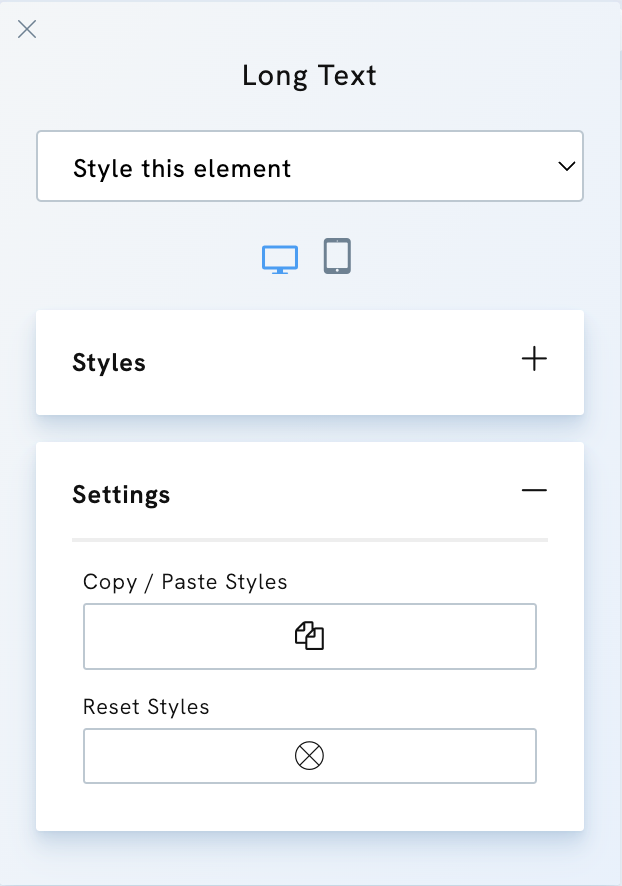 Element Styles Settings - Portfoliobox