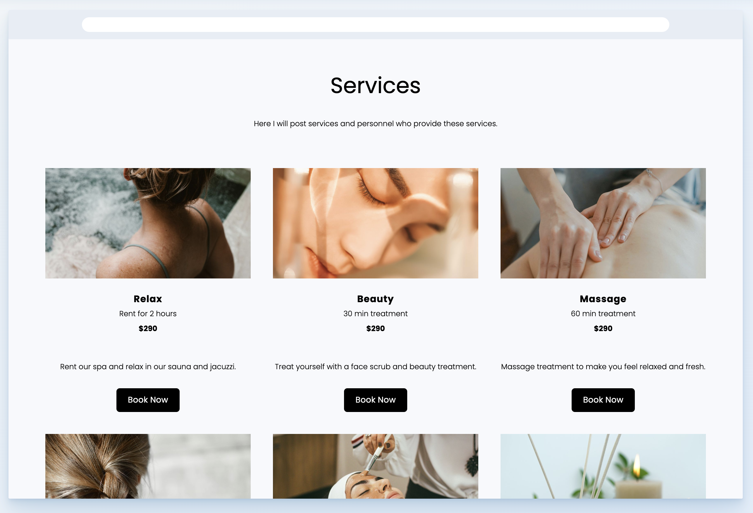 Appointment Services page in Portfoliobox