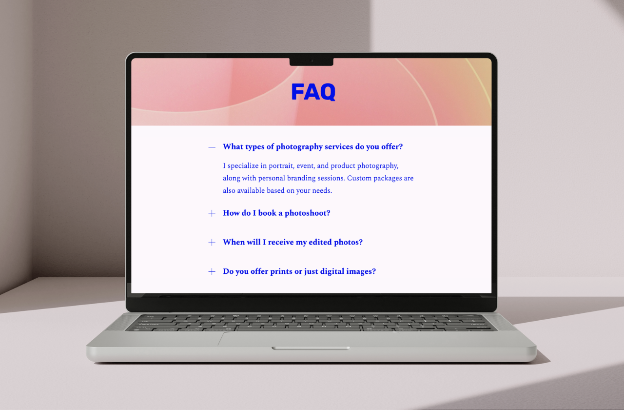 Set up an FAQ section with collapsible answers on your portfolio website