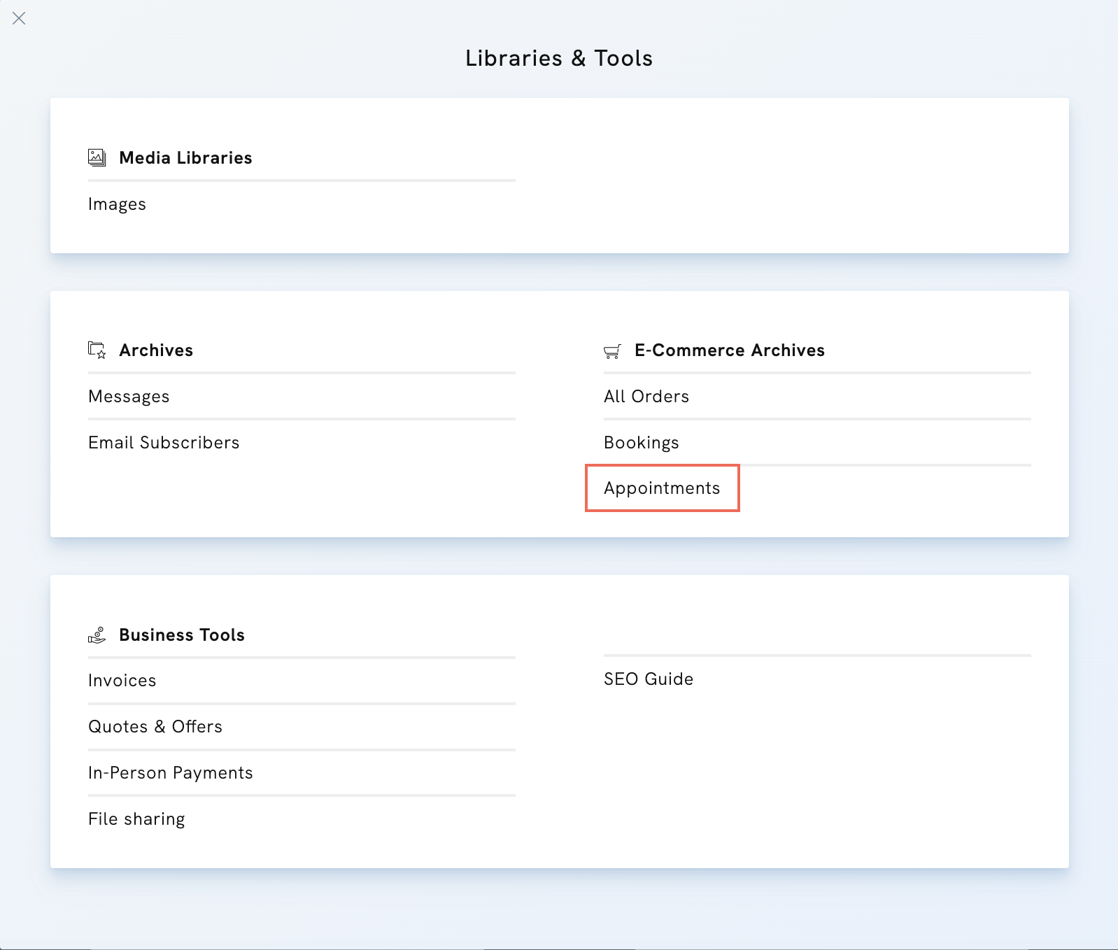 Manage Appointment Services in Portfoliobox
