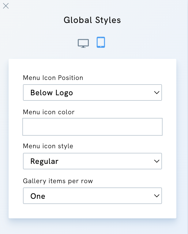 Global Mobile Settings in Portfoliobox