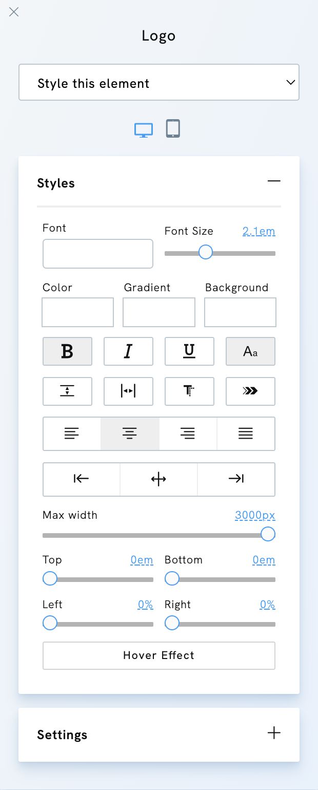 Style your logo in Portfoliobox 