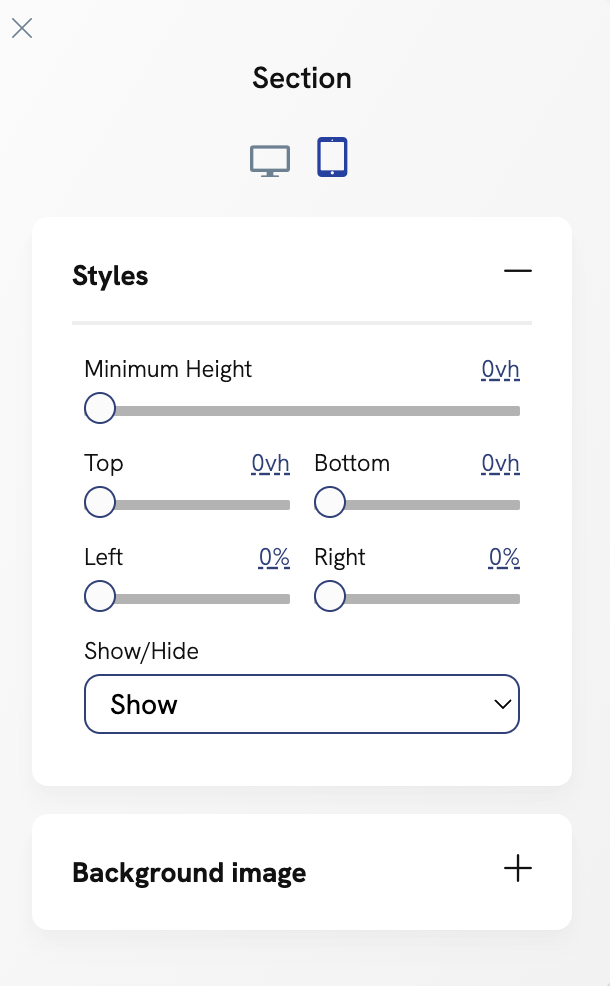 Section Styles for mobile