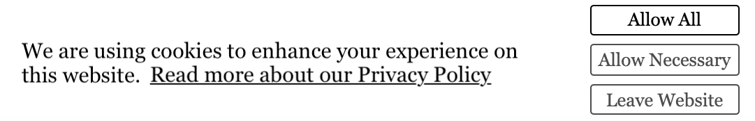 Cookie message on Portfoliobox